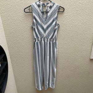Monteau White/Blue Jumpsuit Crop Leg Size Small